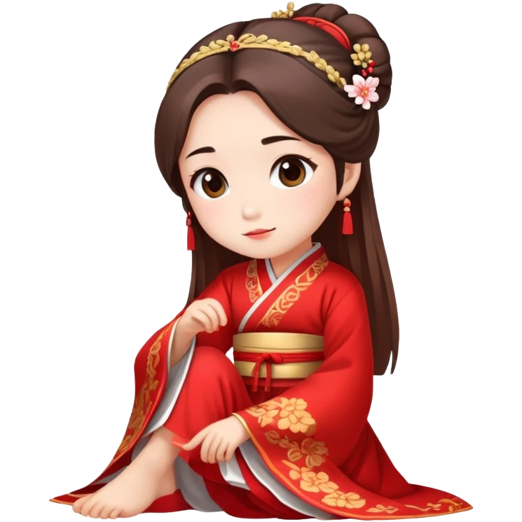 Beautiful girl wearing red Hanfu wedding dress sitting emoji