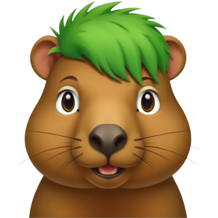 Capybara with green head hair, half body emoji
