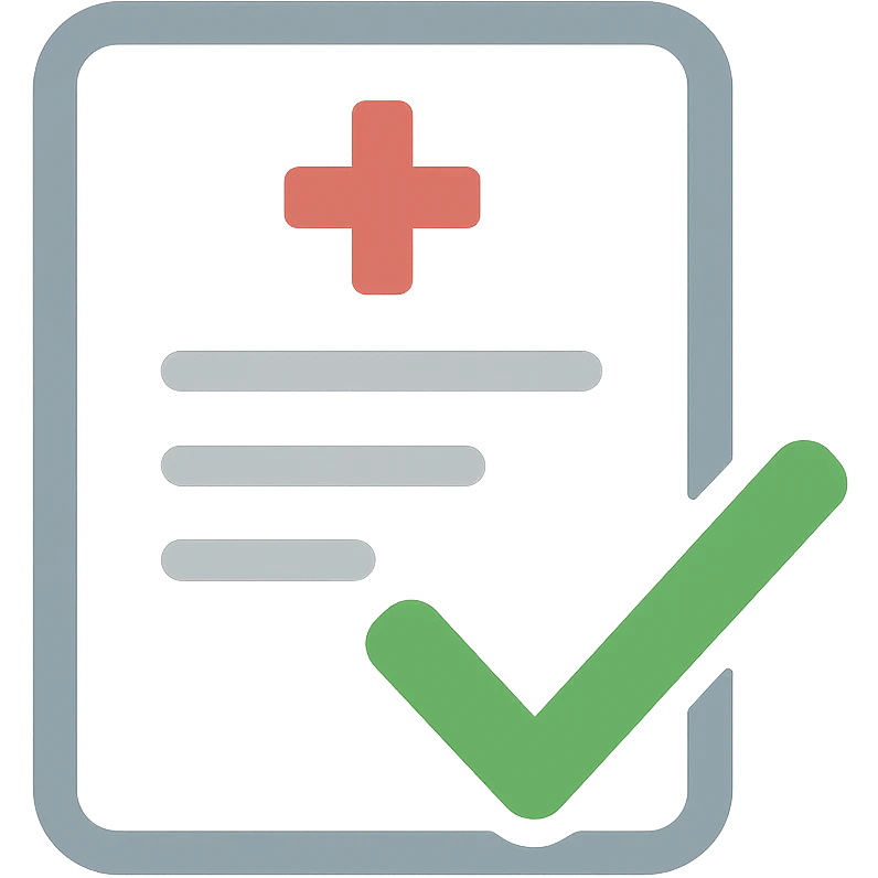 icon of a medical exam sheet with a checkmark, flat color style emoji