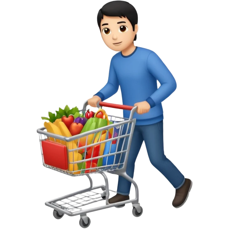 man-with-a-shopping-cart-full-body black hair light brown skin emoji