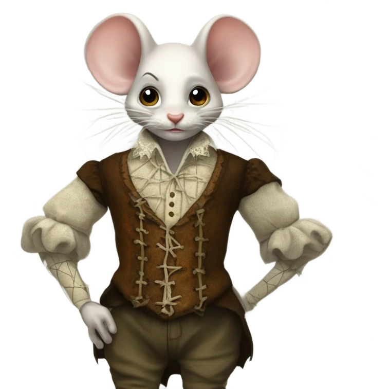 Tom Thumb whimsical fairytale boy mouse skin shoes and thistledown doublet shirt made of spider web emoji