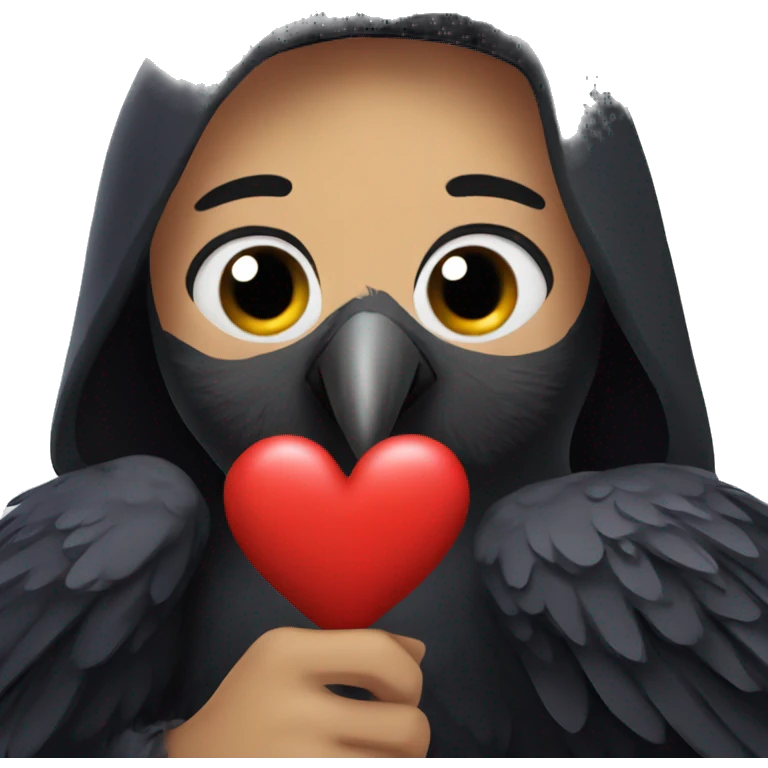 Raven holding a heart emoji