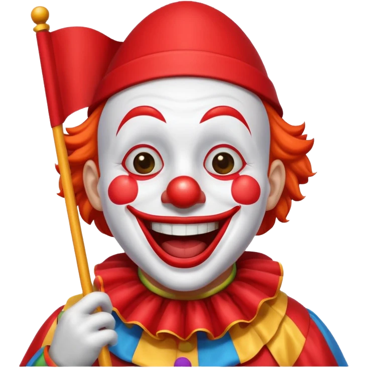 Laughing Clown with tears holding red flag emoji