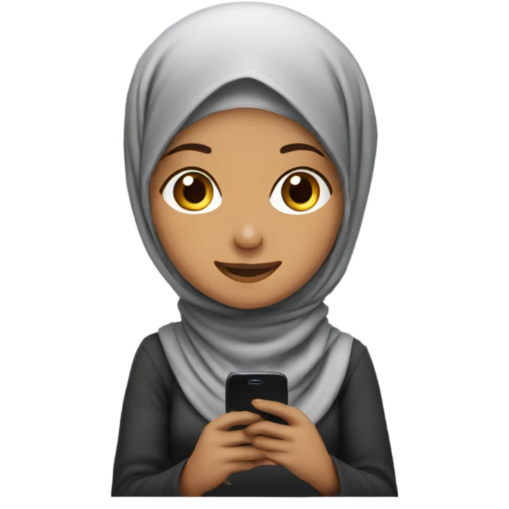 Hijabi girl sitting playing phone emoji