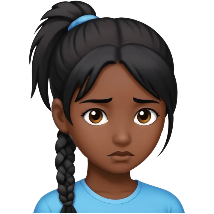 black dark girl with black hair and a ponytail super sad emoji