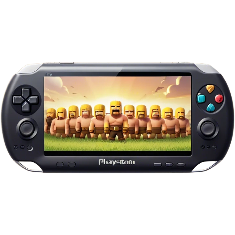 Clash of Clans aesthetic: Cinematic Playful PlayStation Portable (PSP) Portrait Emoji, rendered in a 3D vector-style similar to standard emojis with minimal shading and bold, simplified shapes. A compact, distinct form with signature details, softly glowing with a cutting-edge console technology charm. Simplified yet unmistakably iconic, highly detailed and consistent, glowing with a soft radiance and high shine. Stylized with a touch of technological advancement and a soft glowing outline, capturing the essence of a beloved gaming relic with a friendly, playful manner! emoji