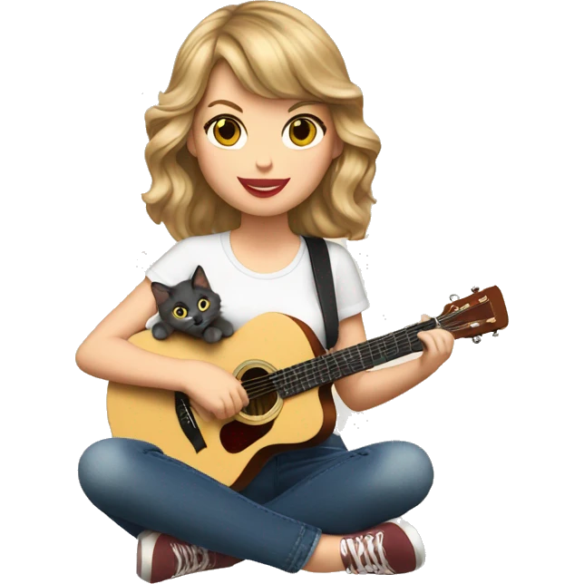 Taylor Swift with a guitar in her hand and a cat in the other hand emoji