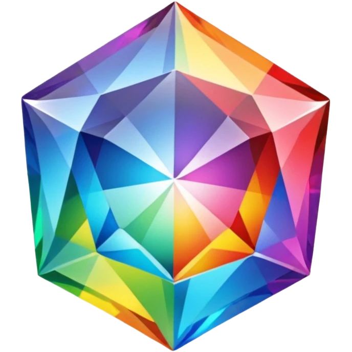 A 3d, not too detailed rainbow colored gem shaped prismatic icon emoji