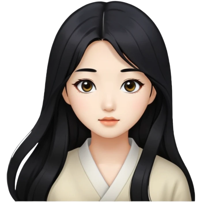 Beautiful girl,Black hair,long hair,Black eyes,Korean emoji