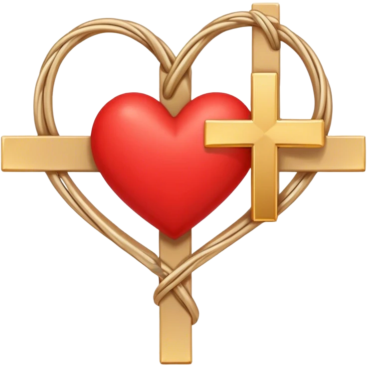 Two red  heart outlines  entwined with a simple gold cross  emoji