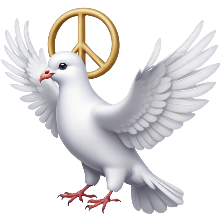 A white dove holds a peace symbol in its beak emoji
