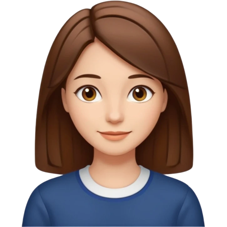 woman with straight brown hair parted down the middle with a smile emoji