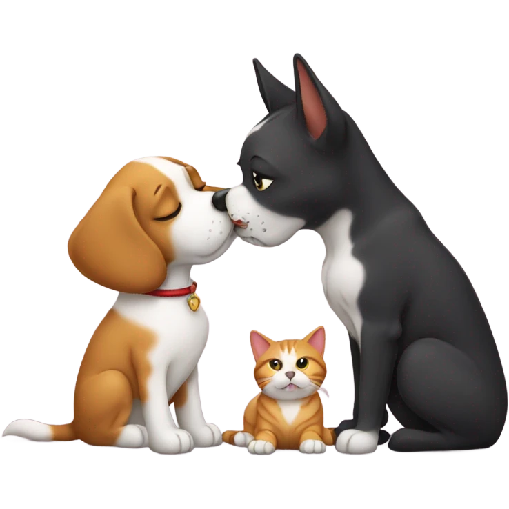 Dog kissing a cat emoji