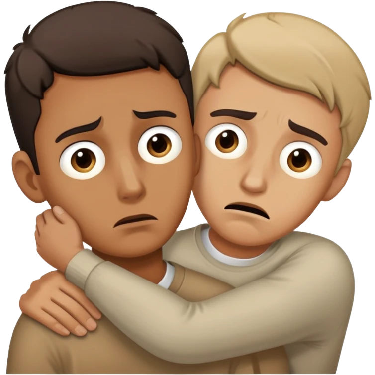 man with anxious worried expression desperately clinging and holding onto someone with fearful abandoned look in his eyes emoji
