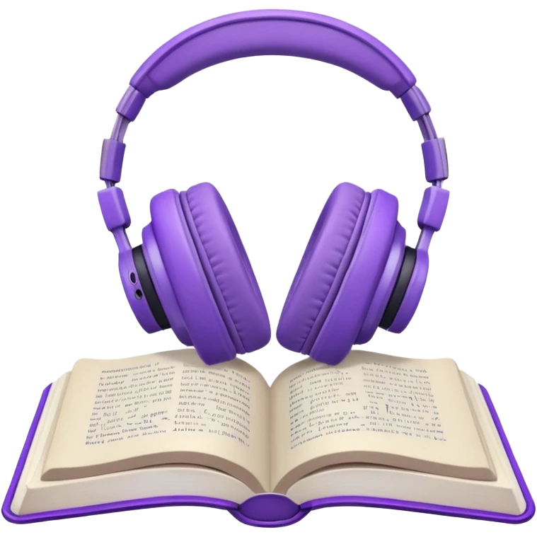 purple open storybook with purple headphones laying on it emoji