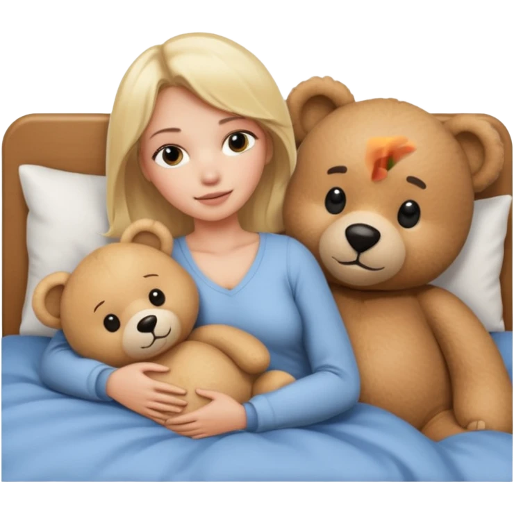Blond Woman in bed with a big  bear emoji
