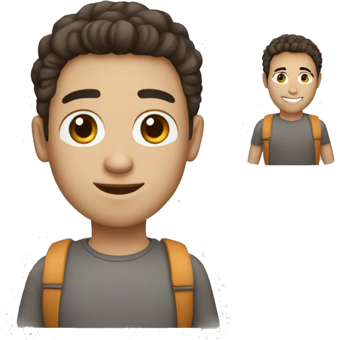 Generate me an emoji of a guy with macbook ( student ). He looks happy. He has light skin, dark-brown hair and brow eyes    emoji