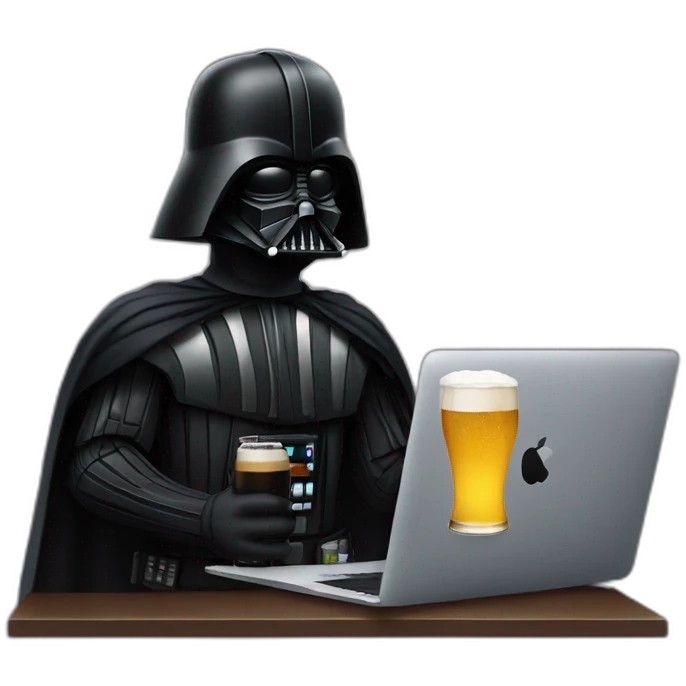 Dark vader holding a beer and a macbook emoji