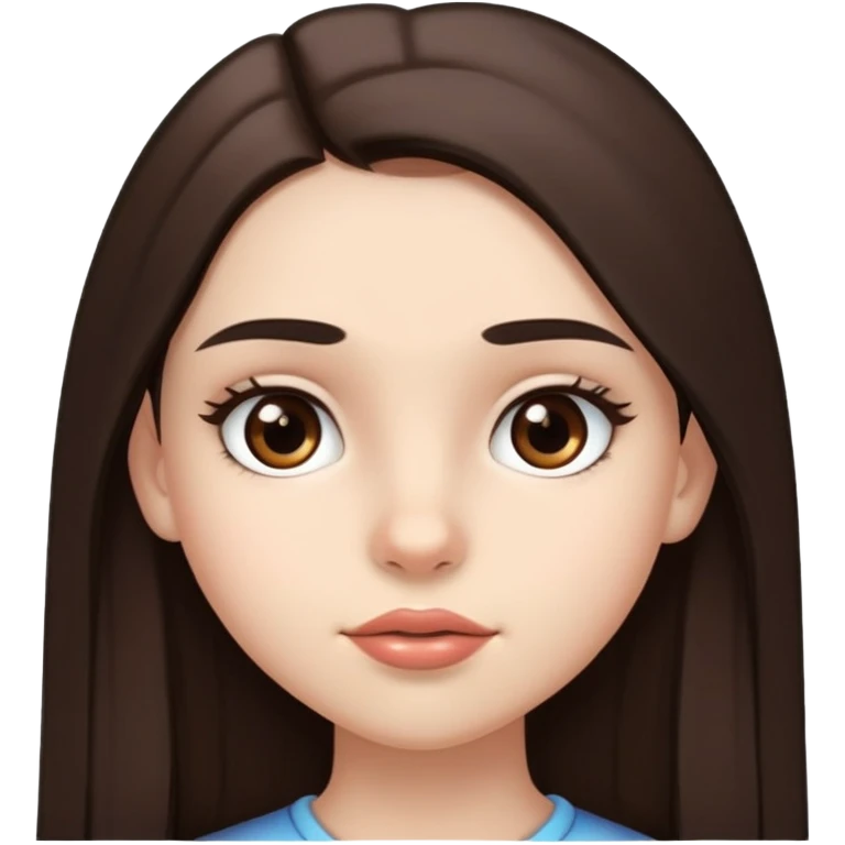 12 year old girl with Very long brown hair (very long) kind of light brown eyes , thick eyebrows , big lips , straight hair darkish brown hair , dark eyebrows emoji