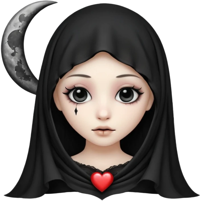 emo heart with crescent moon and black veil emoji