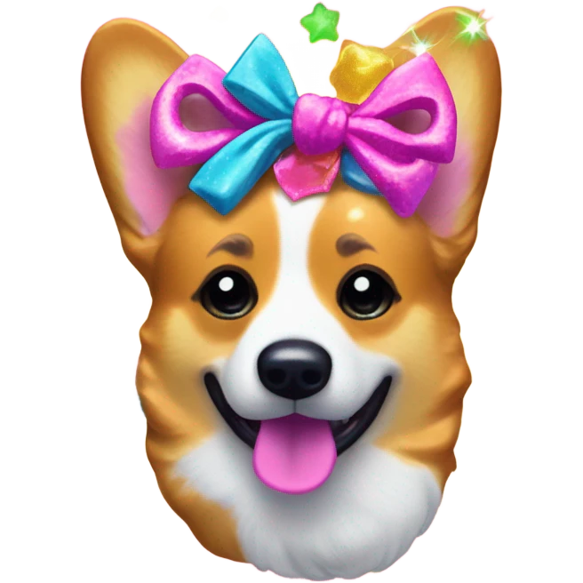Lisa frank glitter corgi with bows on head emoji