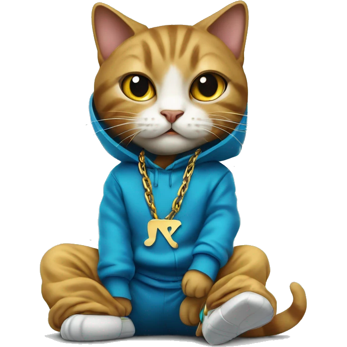 breakdancing cat in tracksuit with thick gold chain emoji