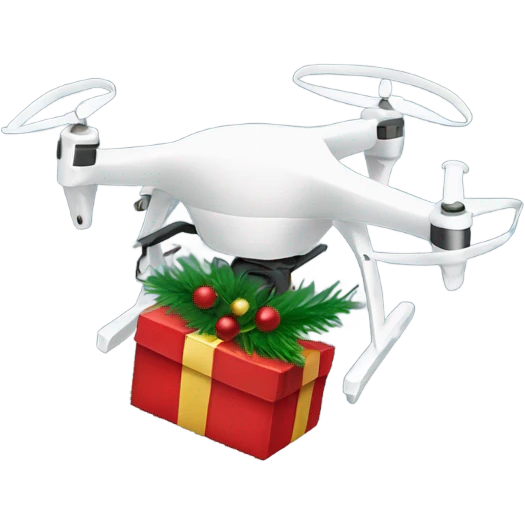 drone flying with a christmas tree dangling from it emoji