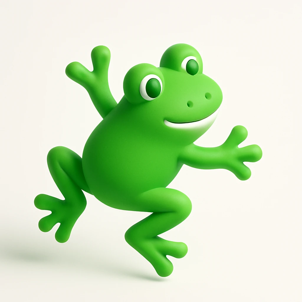 green 3D frog jumping emoji
