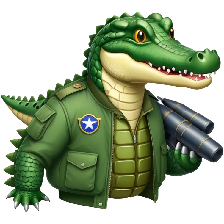 crocodile with bombs, carrying bombs, military bomber crocodile emoji