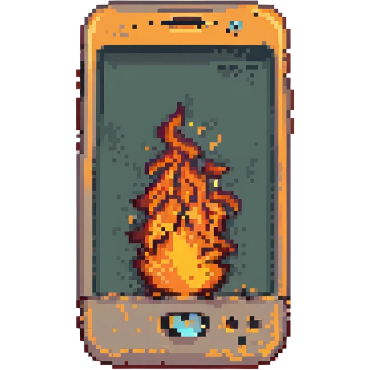 mobile phone on fire, pixel art style emoji