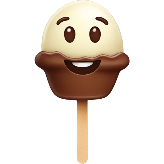 ice cream on a stick with chocolate, flat shape, with a smile  emoji