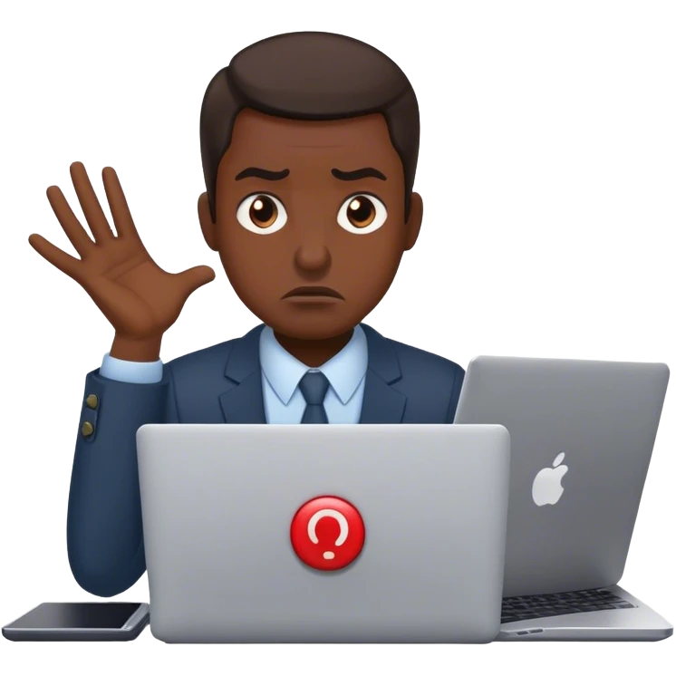 Create an emoji of a frustrated business owner pressing a giant ‘RESET’ button on their laptop. They have a disappointed expression, representing someone who starts every month from zero. emoji