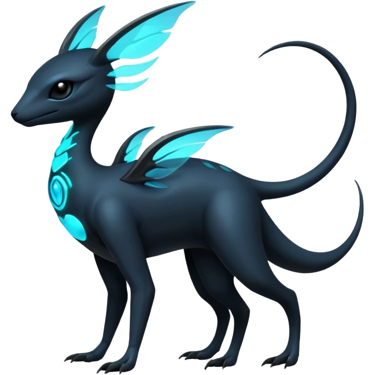 Futuristic Black Dark Ethereal Modern Amaura-Bayleaf-Fakémon-creature-hybrid Full Body emoji