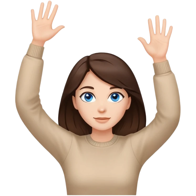 not guilty, druski hands in the air pose. Woman, blue eyes, brunette hair emoji