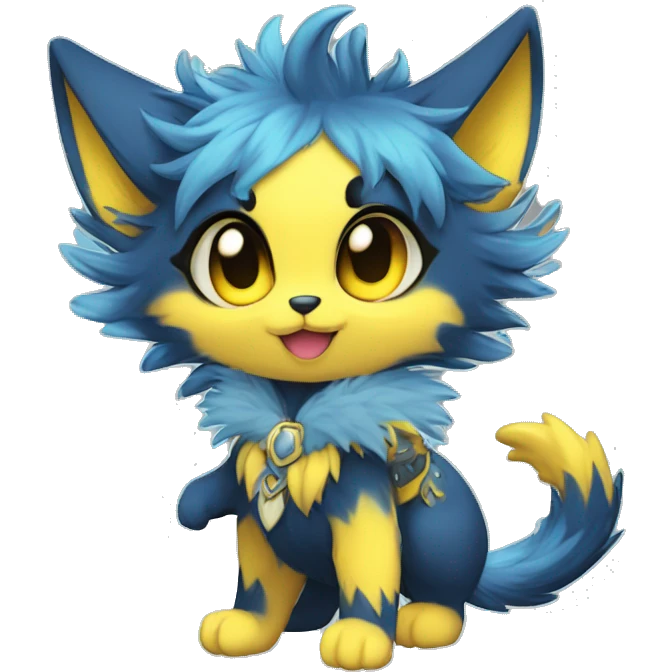 Anthro-Edgy-Cool-Blue-Yellow-Contrast-Colors-Fantasy-Fur-Sona-Chibi-Shiny-Fakémon-Hybrid full body emoji