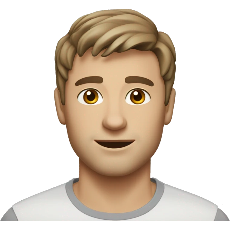 A head and shoulders shot of a 32 year old Caucasian man, with short brown hair,   with brown eyes wearing a t-shirt. emoji