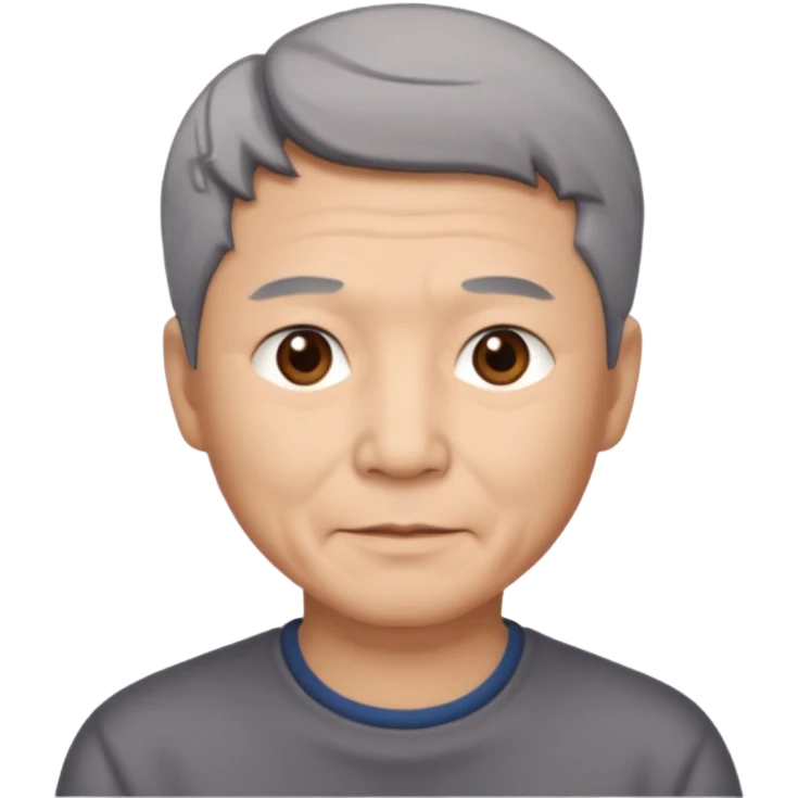 homme asiatique cheveux court gris foncé yeux marrons visage ridé emoji