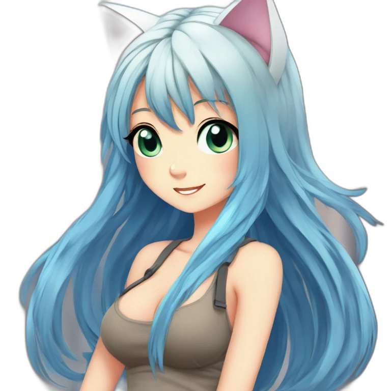 Anime hot catgirl rainbow hair blue eyes big b00bs emoji