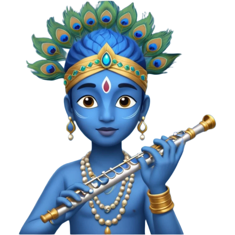 Krishna playing flute blue skin peacock feather emoji