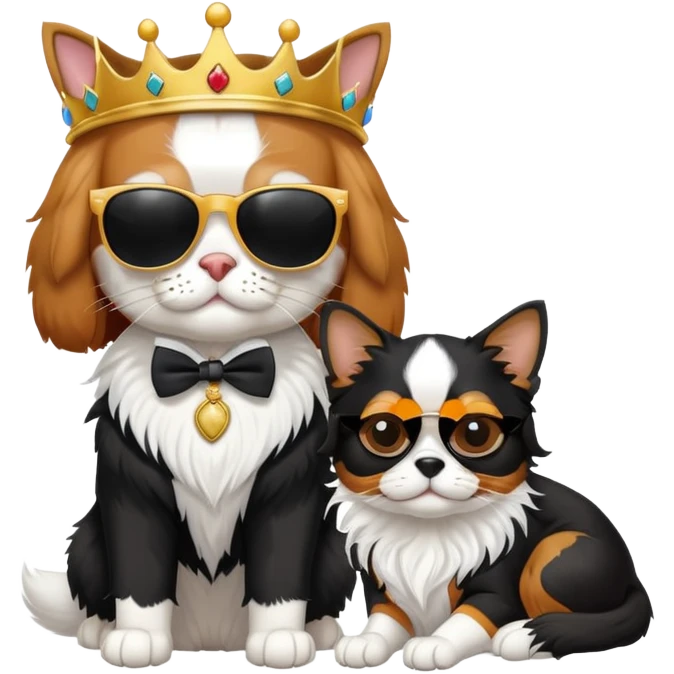 tuxedo cat and king charles cavalier wearing sun glasses  emoji