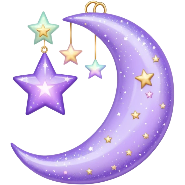 Beautiful sparkly glittery shiny pretty hanging pastel lilac lavender Violet crescent and stars aesthetic deco emoji