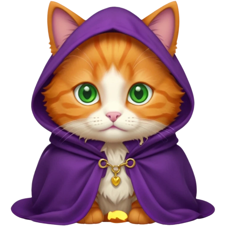 baby orange cat green eyes, in purple cloak emoji