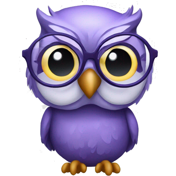 A violet owl wearing glasses, she looks like a professor. She teaches English emoji