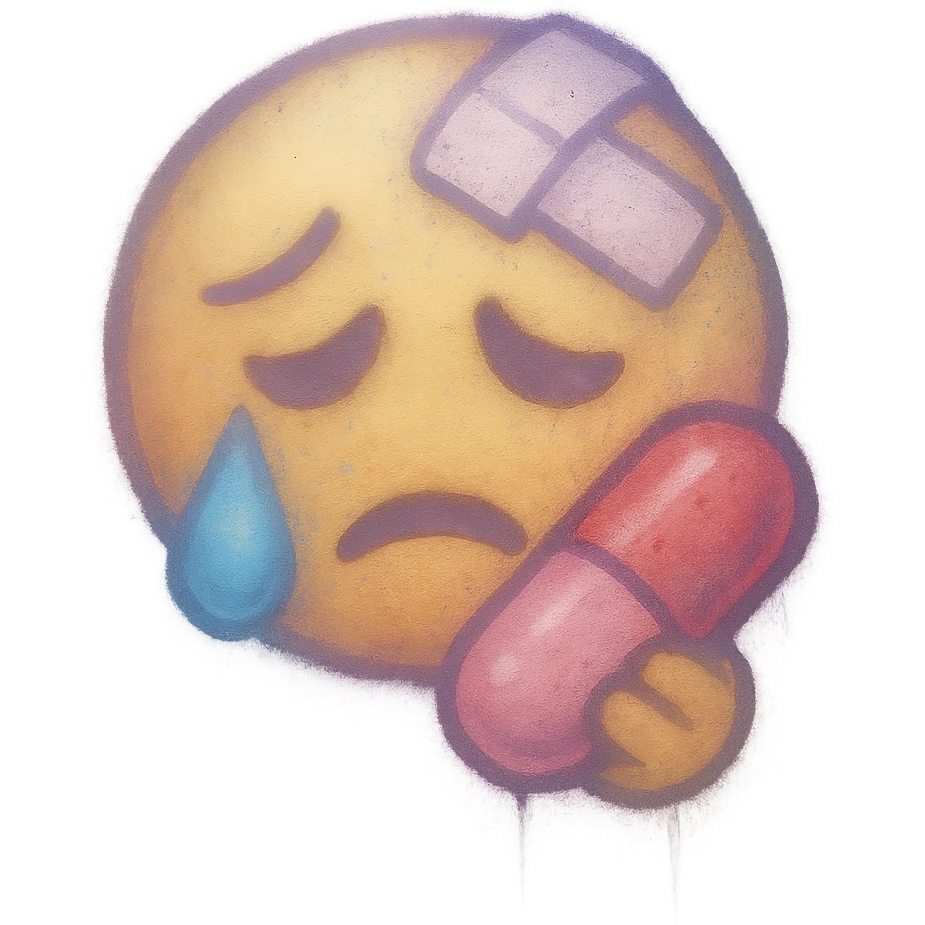 graffiti emoji, medicine theme, humid and foggy atmosphere, pastel colors, soft and subtle spray paint effects, dreamy style emoji