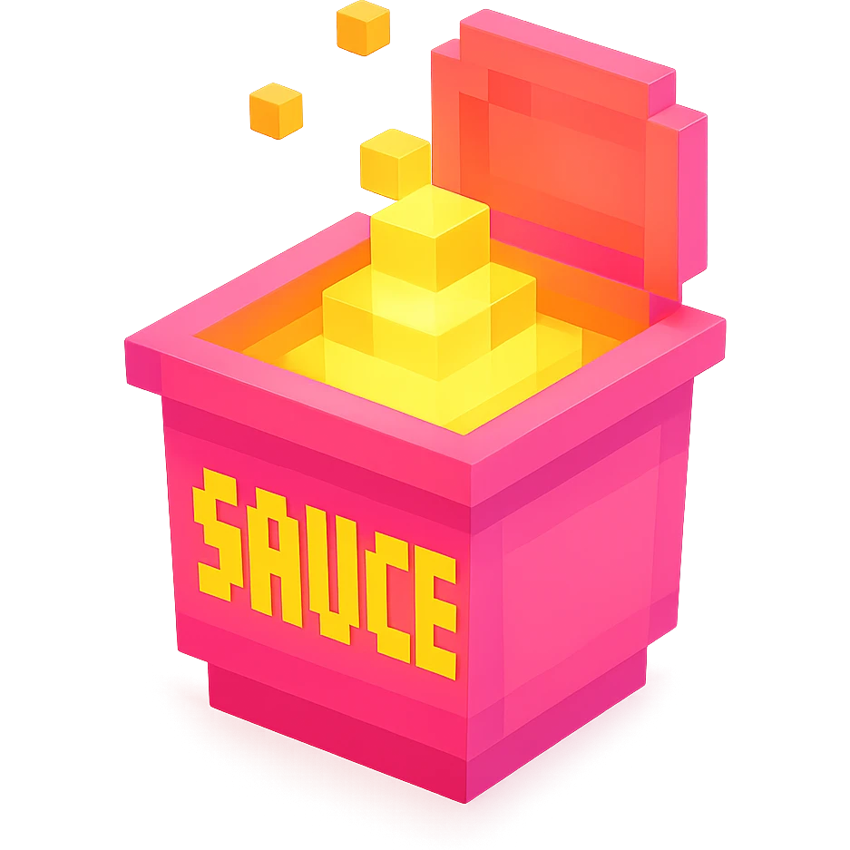 сделай соус из фастфуда розовый светящийся с надписью sauce, no background  emoji