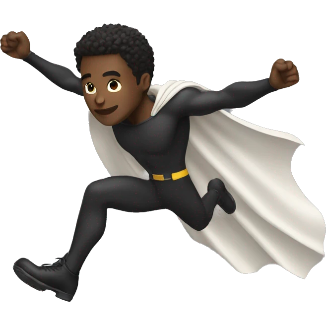A black man flying upwards like a super hero emoji