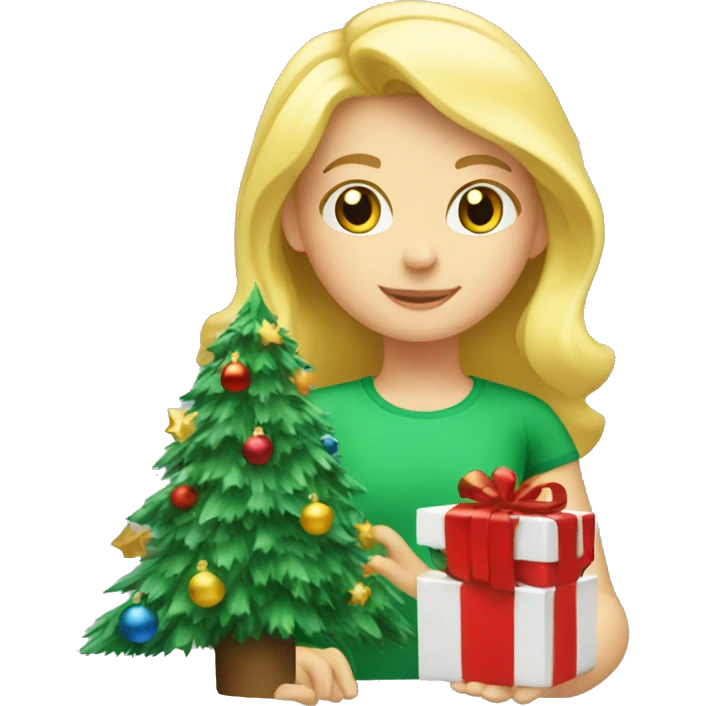 Blond Girl decorating a Christmas tree emoji
