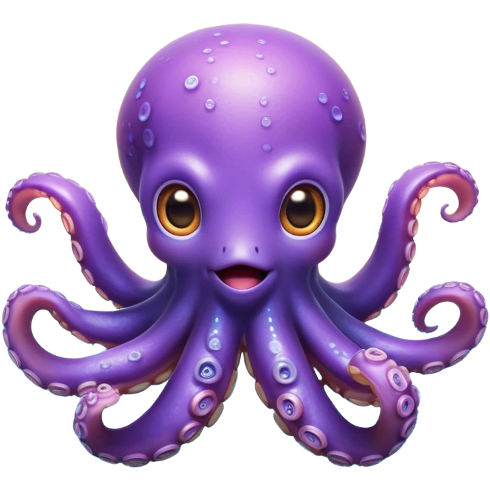Cinematic Cute Octopus Portrait Emoji, Head tilted playfully and inquisitively, featuring a charming, rounded body with soft, shimmering skin and eight expressive, gently curling arms with playful suckers, with round, sparkling eyes full of wonder, Simplified yet irresistibly adorable features, highly detailed, glowing with a warm, inviting underwater glow, high shine, affectionate and lively, stylized with a touch of whimsical marine charm, soft glowing outline, capturing the essence of a mischievous yet loving octopus that seems as if it could float out of the screen into your arms! emoji