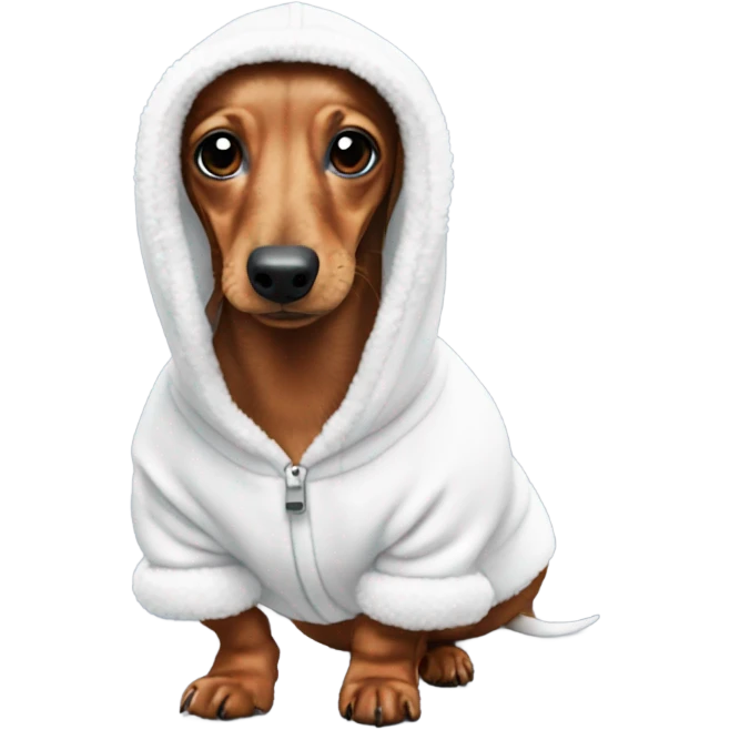 Daschund wearing a white fluffy hoodie emoji