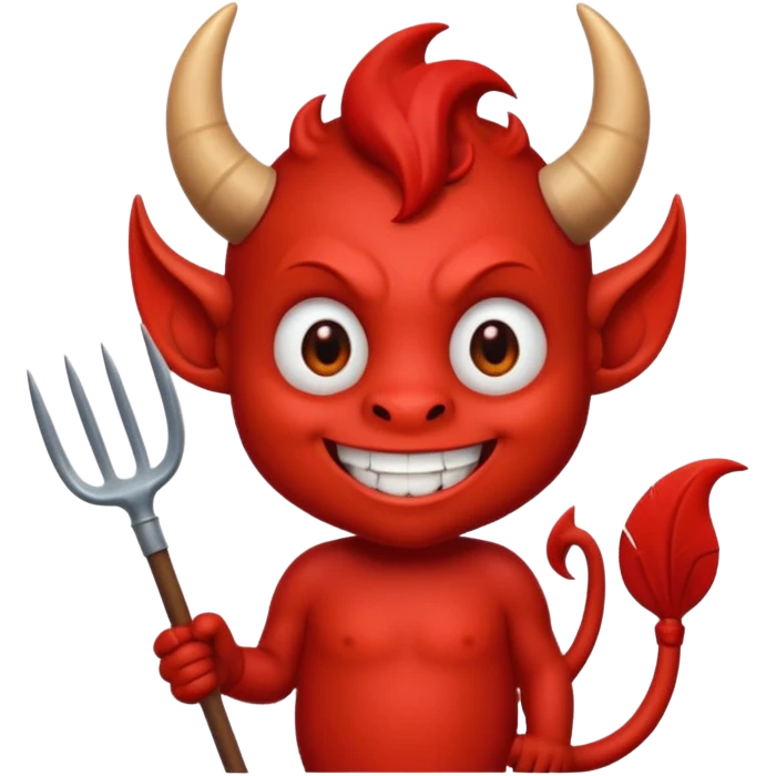 a Red devil, Small red imp holding pitchfork, tail curled emoji